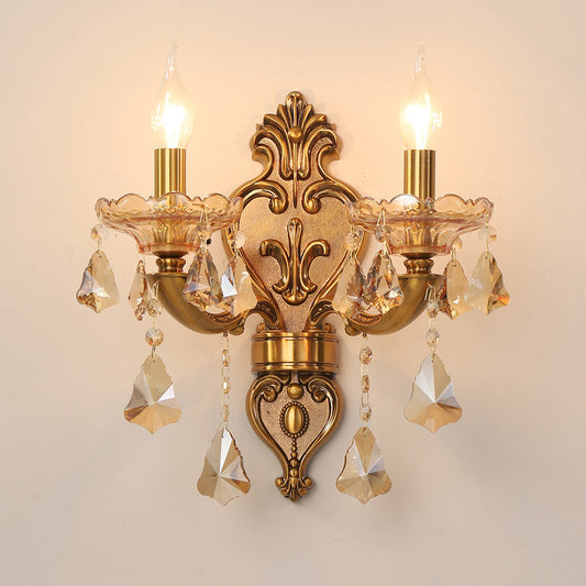 Candlestick Alloy Jade Crystal 2-Light Wall Sconce Lamp
