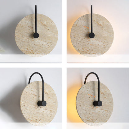 Round Iron Yellow Travertine 1-Light Wall Sconce Lamp