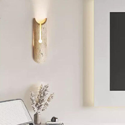 Japanese Travertine Half Oval 1-Light Wall Sconce Lamp