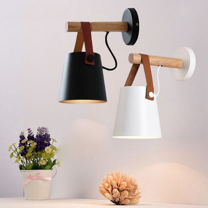 Minimalist Wood Iron Cylinder 1-Light Wall Sconce Lamp