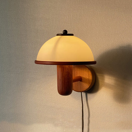 Japanese Wood Mushroom Design 1-Light Wall Sconce Lamp
