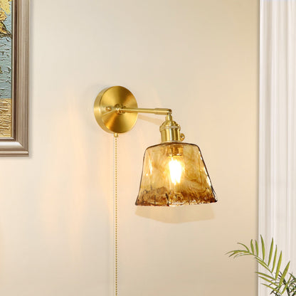 Brass Amber Square Glass Shade 1-Light Wall Sconce Lamp