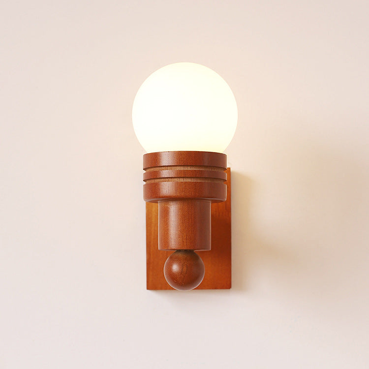 Wood Beam Glass Ball Shade 1-Light Wall Sconce Lamp