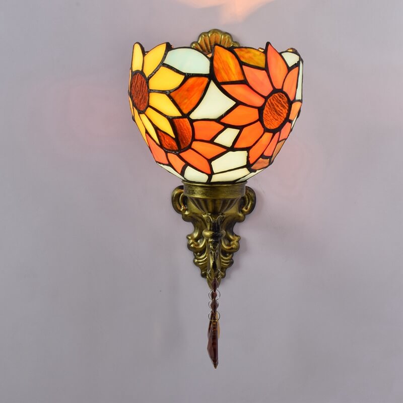 Tiffany Sunflower Stained Glass 1-Light Wall Sconce Lamp