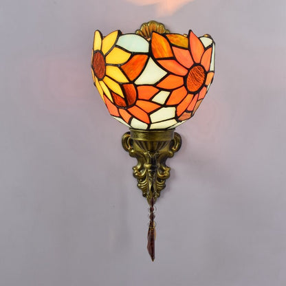 Tiffany Sunflower Stained Glass 1-Light Wall Sconce Lamp