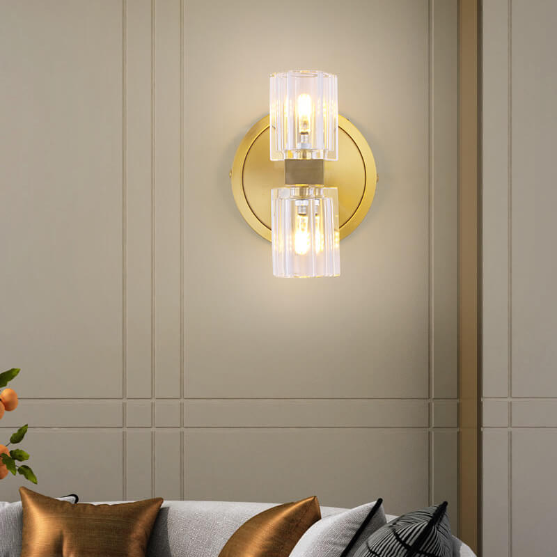 Crystal Copper Cylindrical 2-Light Wall Sconce Lamp