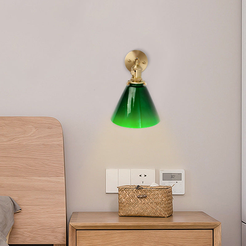 Glass Iron Copper Green Cone 1-Light Wall Sconce Lamp