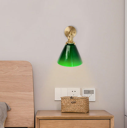 Glass Iron Copper Green Cone 1-Light Wall Sconce Lamp