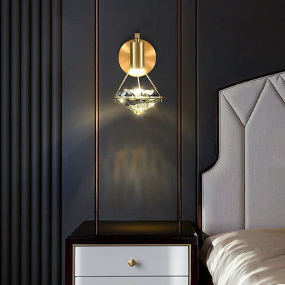 Mid-Century Diamond Brass Crystal LED Wall Sconce Lamp