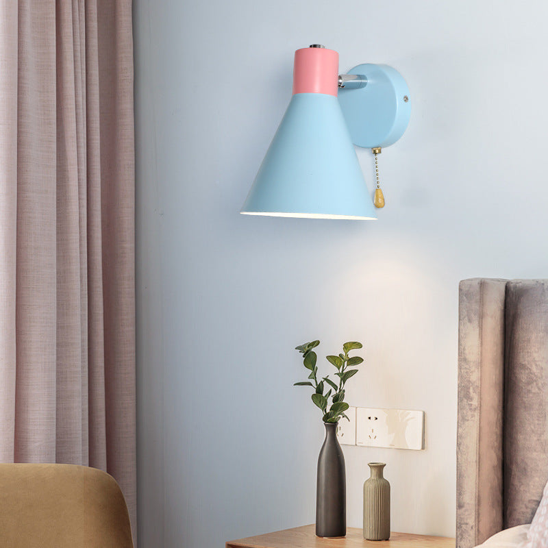 Iron Blue Cone Shade 1-Light Reading Wall Sconce Lamp