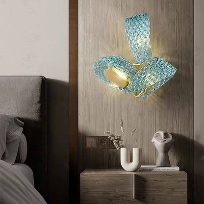 Modern Luxury Blue Floral Glass 2/3 Light Wall Sconce Lamp