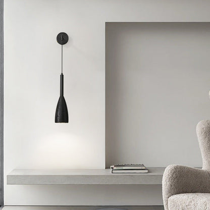 Cylindrical Black Travertine 1-Light Wall Sconce Lamp