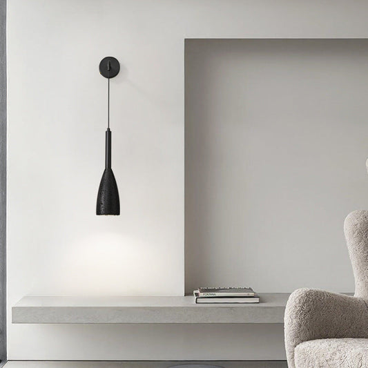 Cylindrical Black Travertine 1-Light Wall Sconce Lamp
