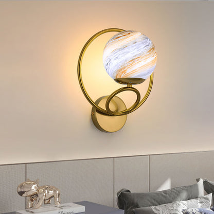 Creative Circle Planet Glass Iron 1-Light Wall Sconce Lamp