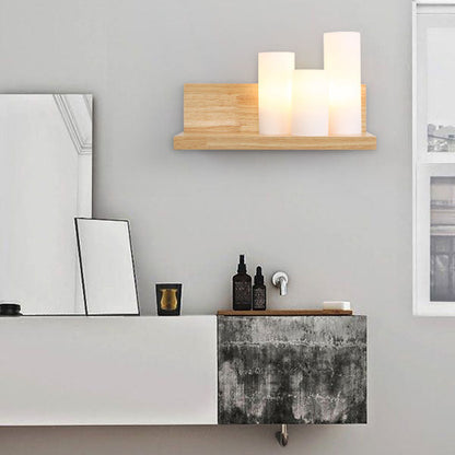 Japanese Cylindrical Wooden Glass 1-Light Wall Sconce Lamp