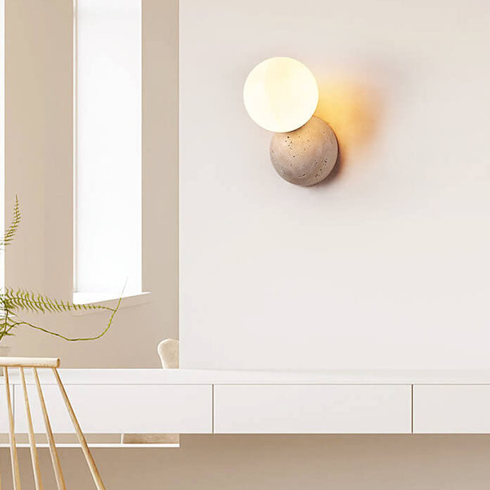 Japanese Round Ball Stone 1-Light Wall Sconce Lamp