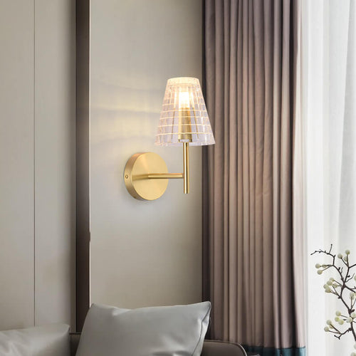 Luxury Round Textured Glass Copper 1-Light Wall Sconce Lamp
