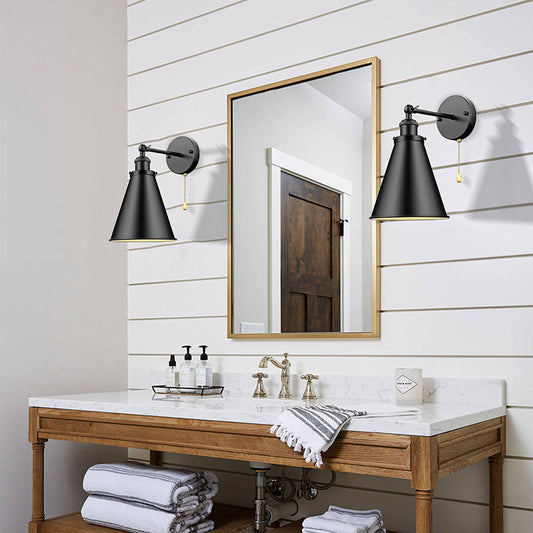 Industrial Iron Conical Shade 1-Light Wall Sconce Lamp