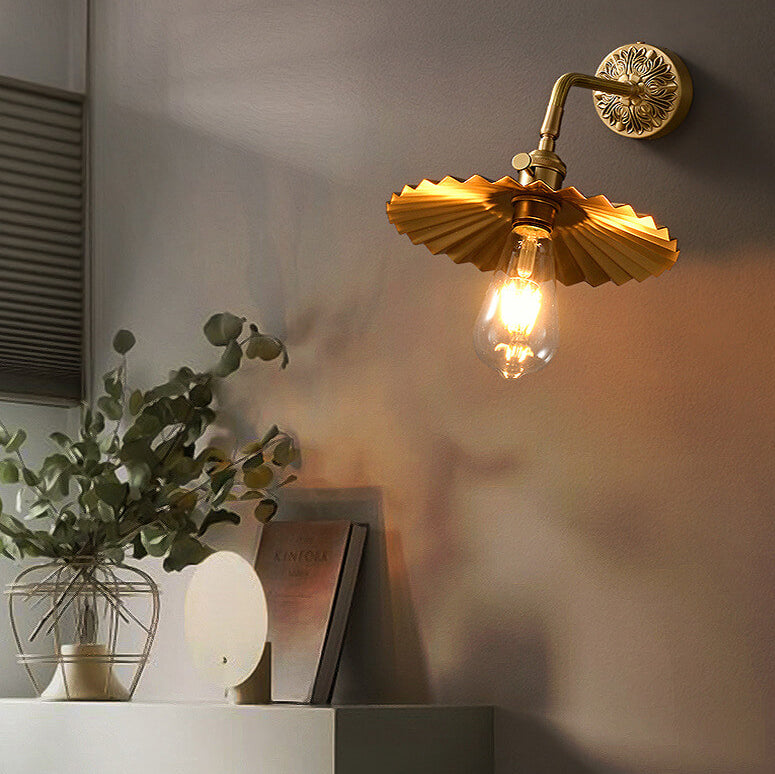 All Copper Round Pleats 1-Light Wall Sconce Lamp