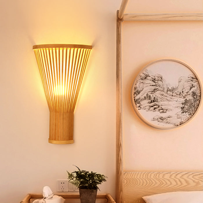 Japanese Tapered Bamboo 1-Light Wall Sconce Lamp