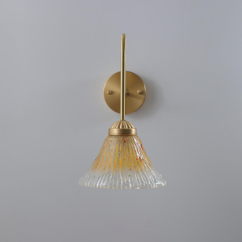 Yellow Glass Cone Brass 1-Light Wall Sconce Lamp