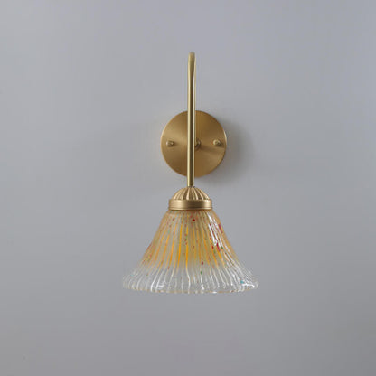 Yellow Glass Cone Brass 1-Light Wall Sconce Lamp
