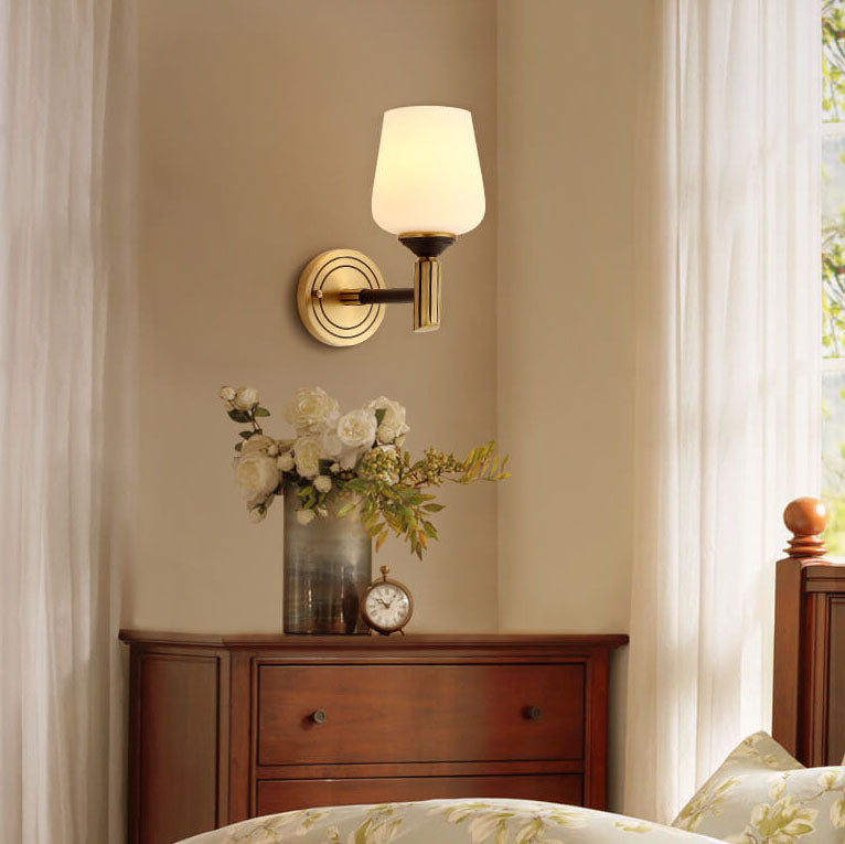 Cylindrical Cup All Brass Glass 1-Light Wall Sconce Lamp
