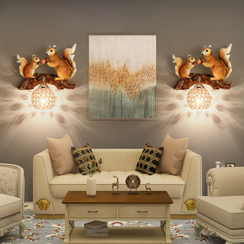 Creative Squirrel Resin Crystal 1-Light Wall Sconce Lamp