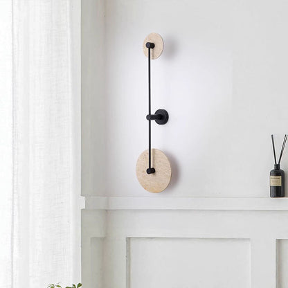 Geometric Circle Travertine Iron 2-Light Wall Sconce Lamp