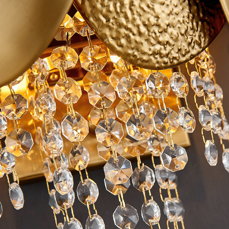 Irregular Oval Piece Iron Crystal 2-Light Wall Sconce Lamp