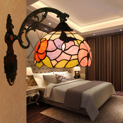 Tiffany Flower Stained Glass Dome 1-Light Wall Sconce Lamp