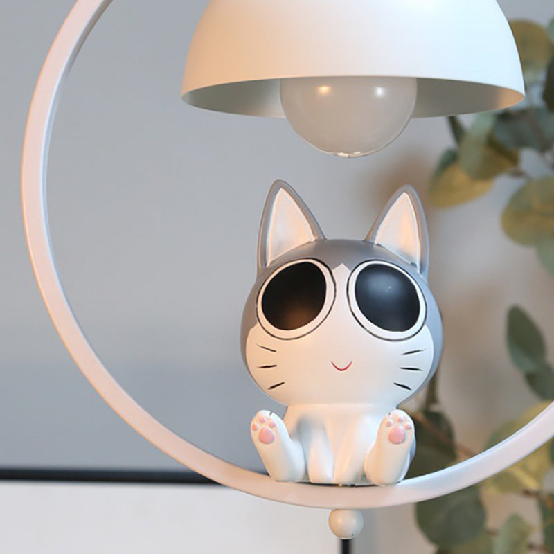 Wood Iron Resin Round Cartoon Cat 1-Light Wall Sconce Lamp