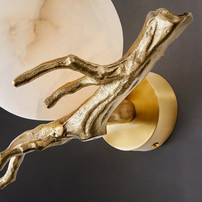 Chinese Twig Orb Brass Marble LED Wall Sconce Lamp
