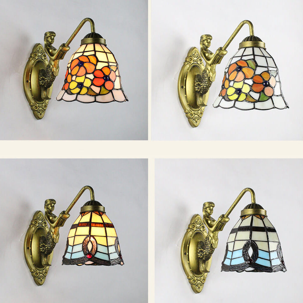 Tiffany Conical Stained Glass 1-Light Wall Sconce Lamp