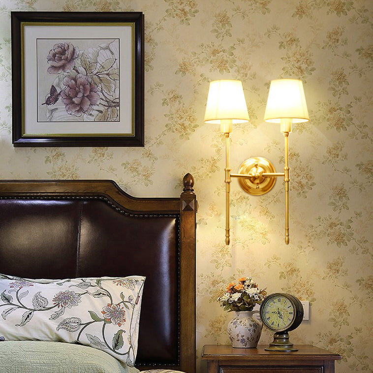 Copper Fabric Cylinder 1/2 Light Wall Sconce Lamp