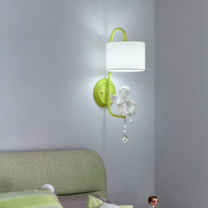 French Iron Crystal Resin Fabric 1-Light Wall Sconce Lamp