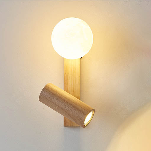 Simplicity Round Ball Rubberwood PE LED Wall Sconce Lamp