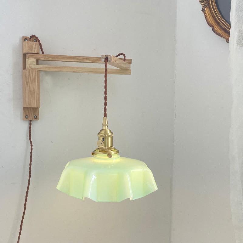 Eclectic Beam Pleated Glass Shade 1-Light Wall Sconce Lamp