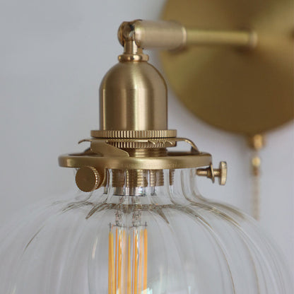 Brass Pumpkin Glass Shade 1-Light Wall Sconce Lamp