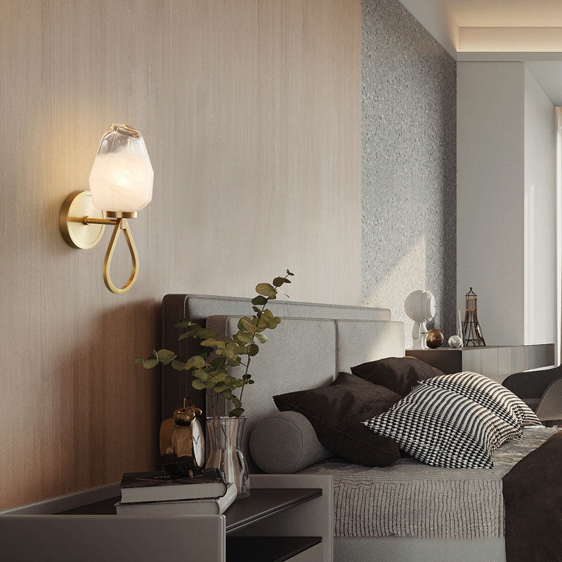 Brass Geometrical Glass Shade 1-Light Wall Sconce Lamp