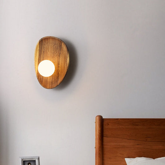 Japanese Walnut Glass Ball Lampshade LED Wall Sconce Lamp