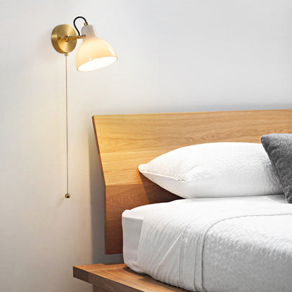 Simplicity Wood Glass Round Conic 1-Light Wall Sconce Lamp