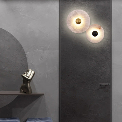 Modern Minimalist Round Iron Marble LED Wall Sconce Lamp