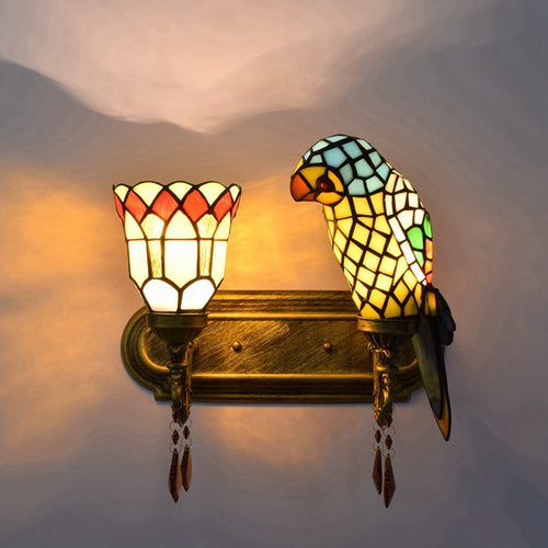 Tiffany Iron Alloy Stained Glass 2-Light Wall Sconce Lamp
