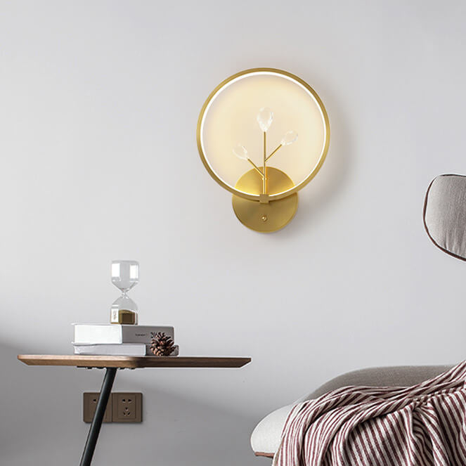 Brass Crystal Tree Branch Circle LED Wall Sconce Lamp