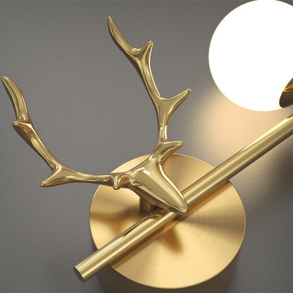 Luxury Antler Full Brass Glass 1-Light Wall Sconce Lamp
