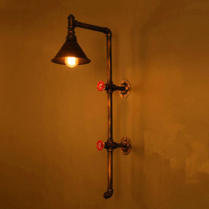 Iron Water Pipe Faucet Design 1-Light Wall Sconce Lamp