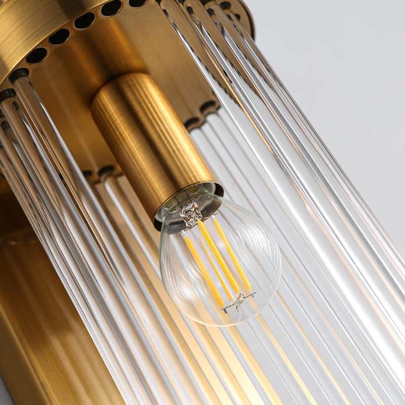 European Iron Glass Cylinder 2-Light Wall Sconce Lamp