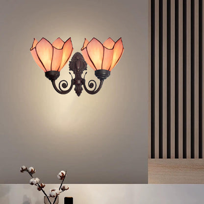 Tiffany Glass Double Head Lotus 2-Light Wall Sconce Lamp