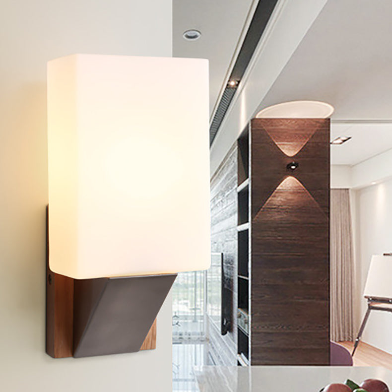 Minimalist Rectangle Wood Glass 1-Light Wall Sconce Lamp